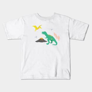 Jurassic Dinosaurs on Peach Kids T-Shirt